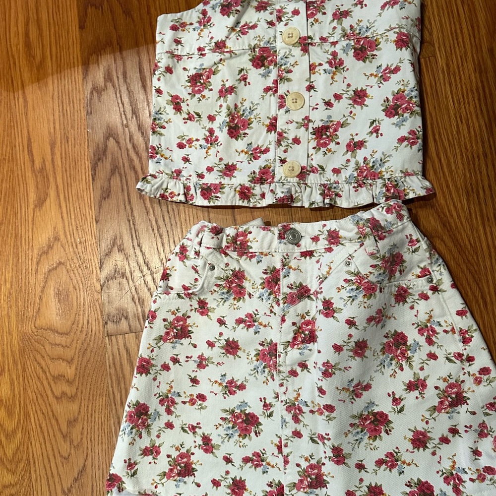 Floral denim mini skirt